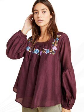 Samant Chauhan Helia Embroidered Swing Blouse XL Anthropologie Plum